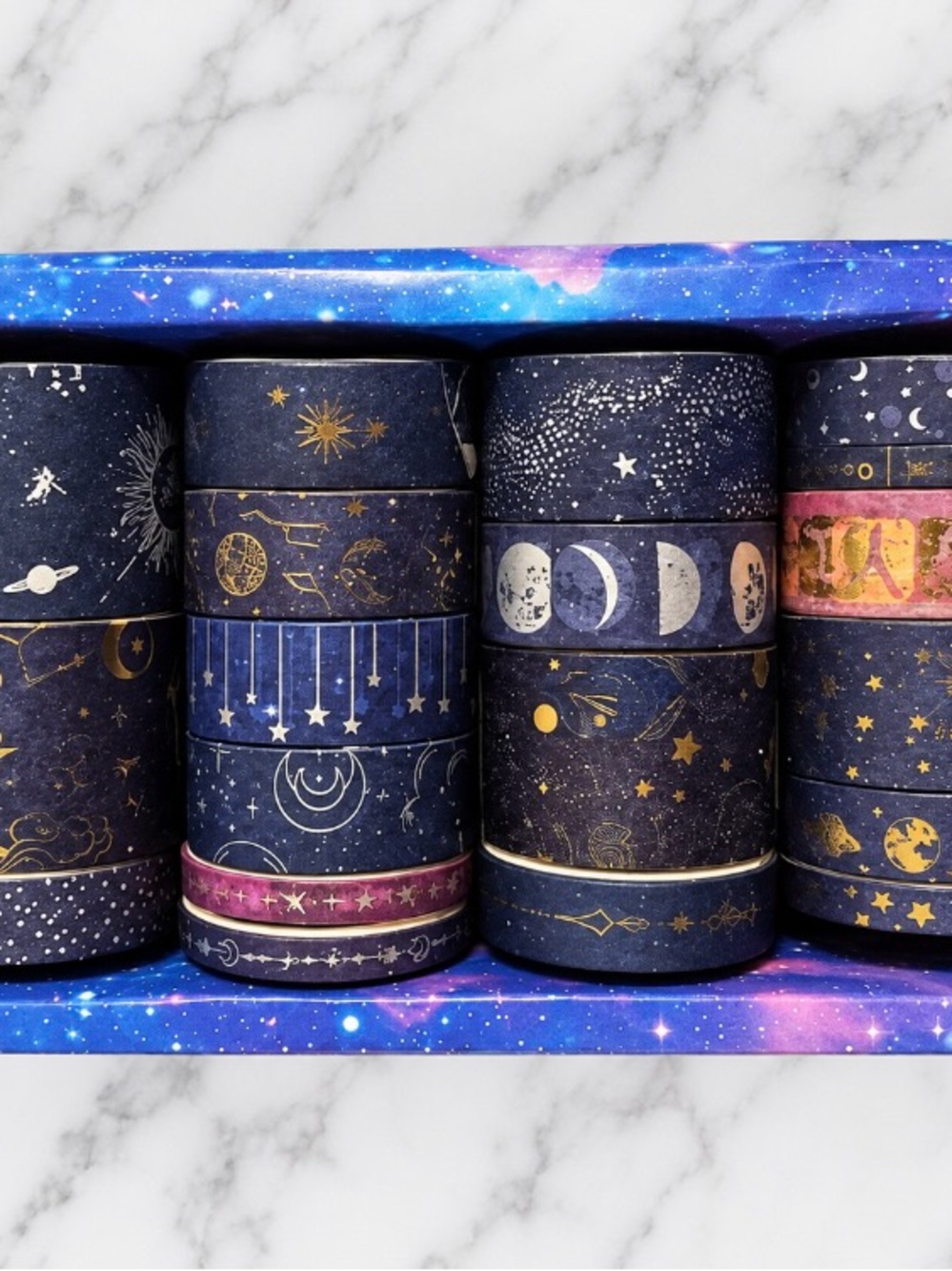 Hallmark Celestial Washi Tape Set - Navy Blue, Gold, Pink Accents